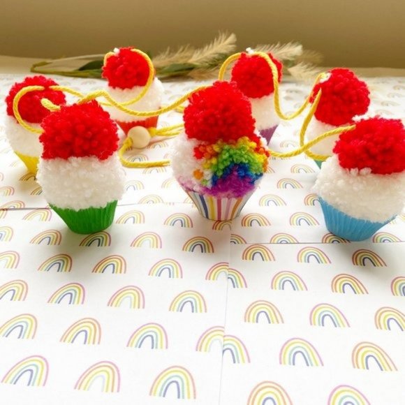 Rainbow Pride Mini Cupcake Pom Pom Garland Decor - Picture 8 of 9